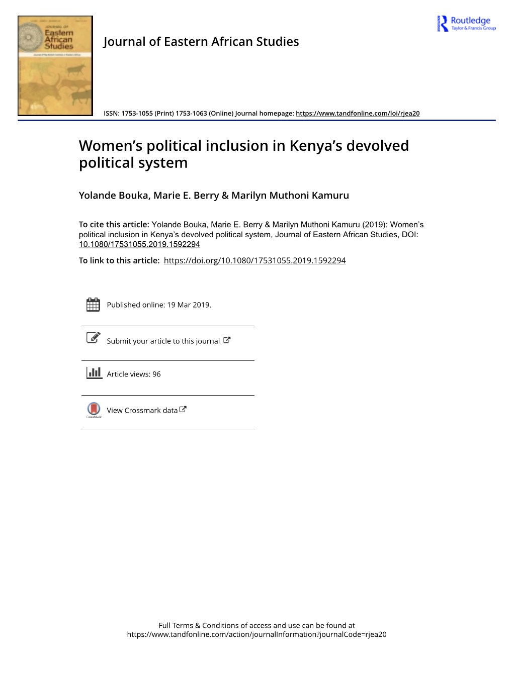 Women's Political Inclusion in Kenya's Devolved Political System