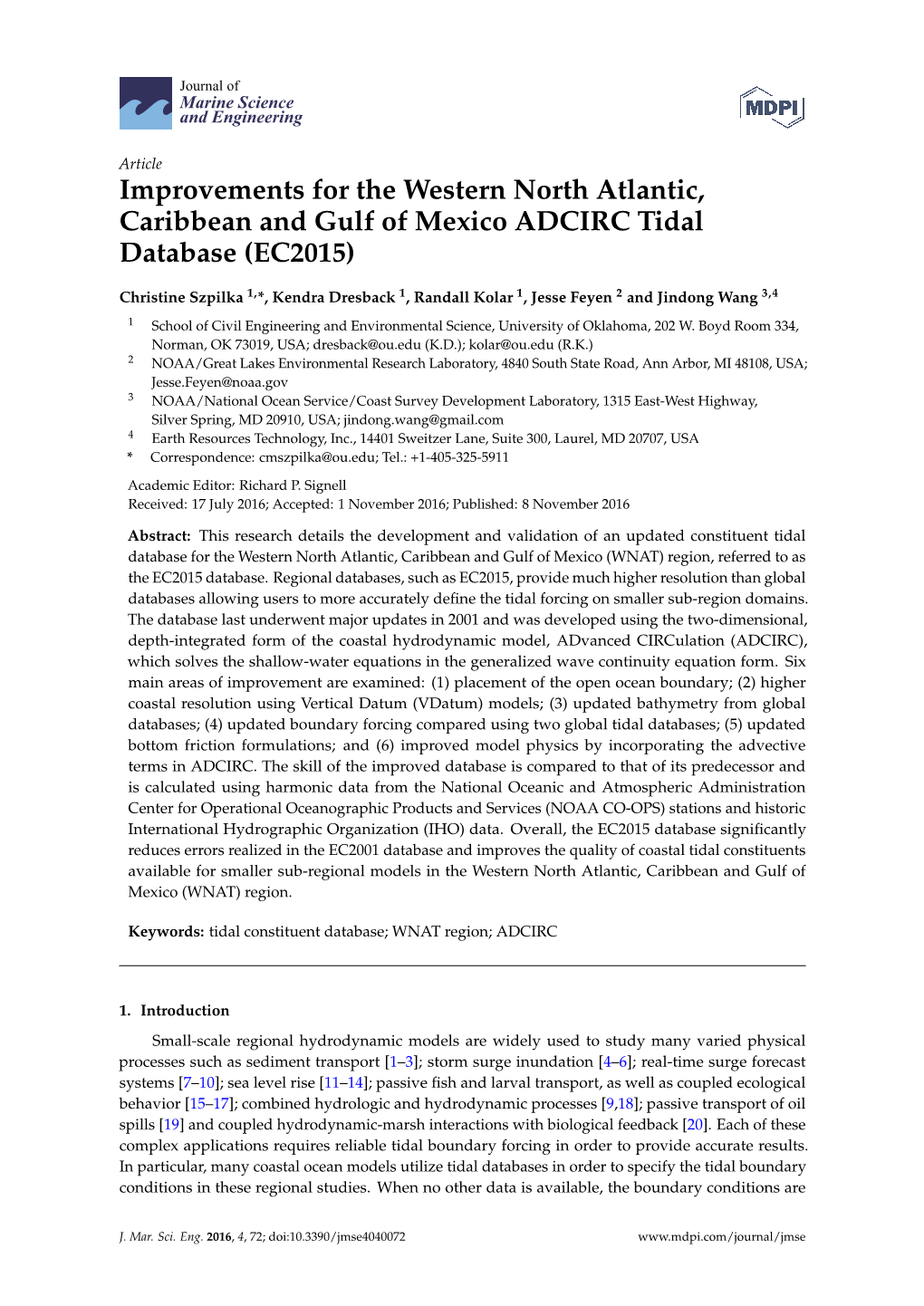 Improvements for the Western North Atlantic, Caribbean and Gulf of Mexico ADCIRC Tidal Database (EC2015)