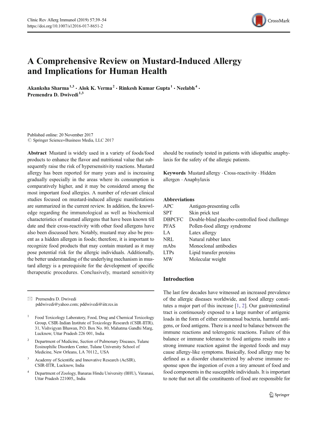 A Comprehensive Review on Mustard-Induced Allergy and Implications for Human Health