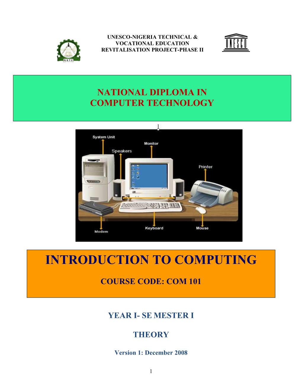 COM 101 Introduction to Computing Theory Book