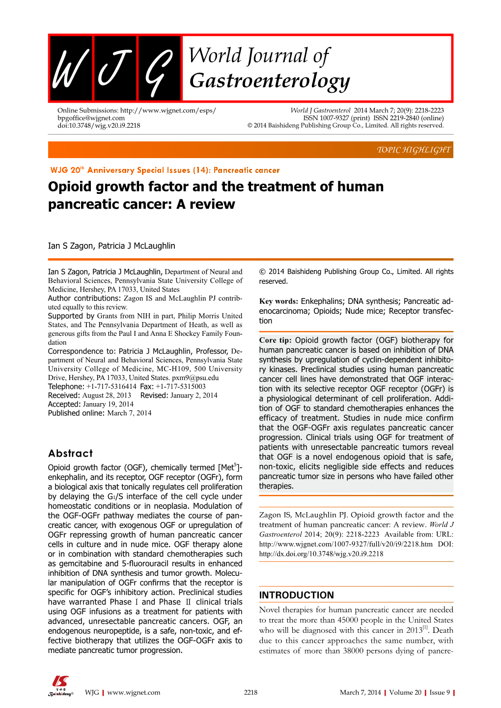 Opioid Growth Factor and the Treatment of Human Pancreatic Cancer: a Review