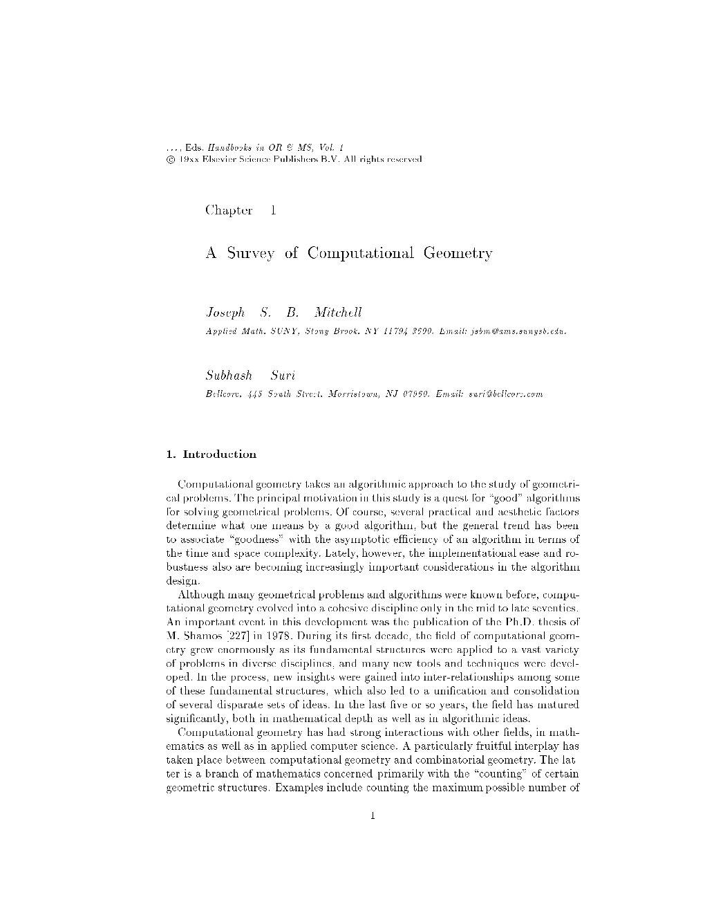 A Survey of Computational Geometry