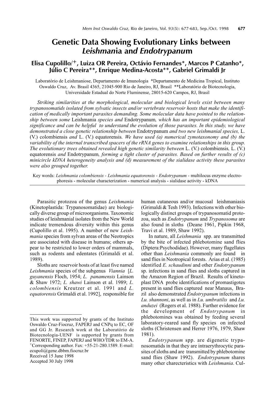 Genetic Data Showing Evolutionary Links Between Leishmania And