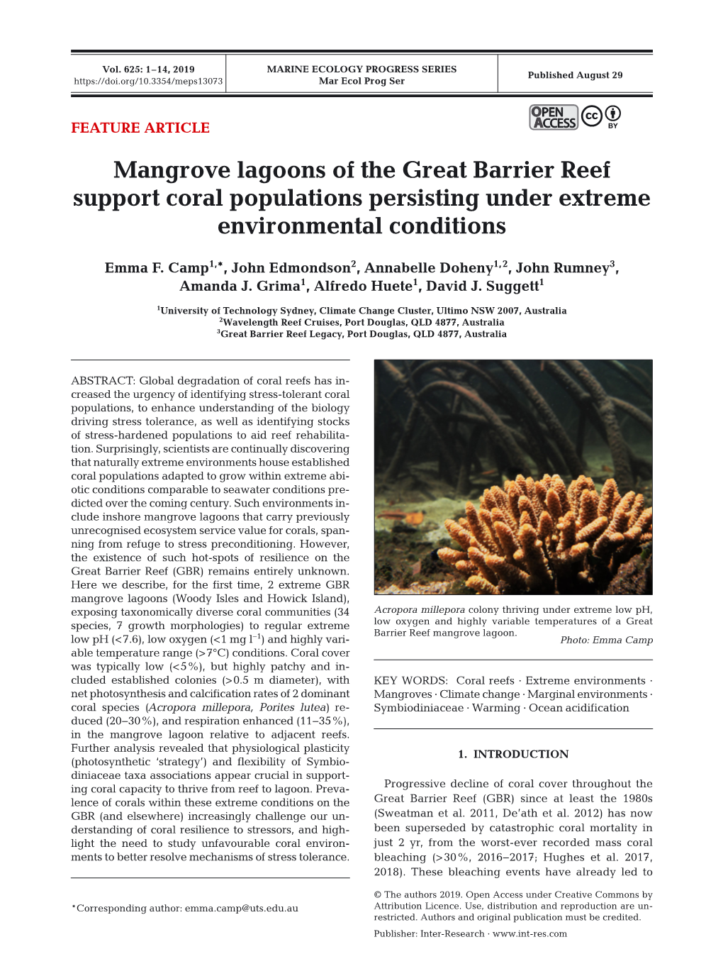 Mangrove Lagoons of the Great Barrier Reef Support Coral Populations Persisting Under Extreme Environmental Conditions