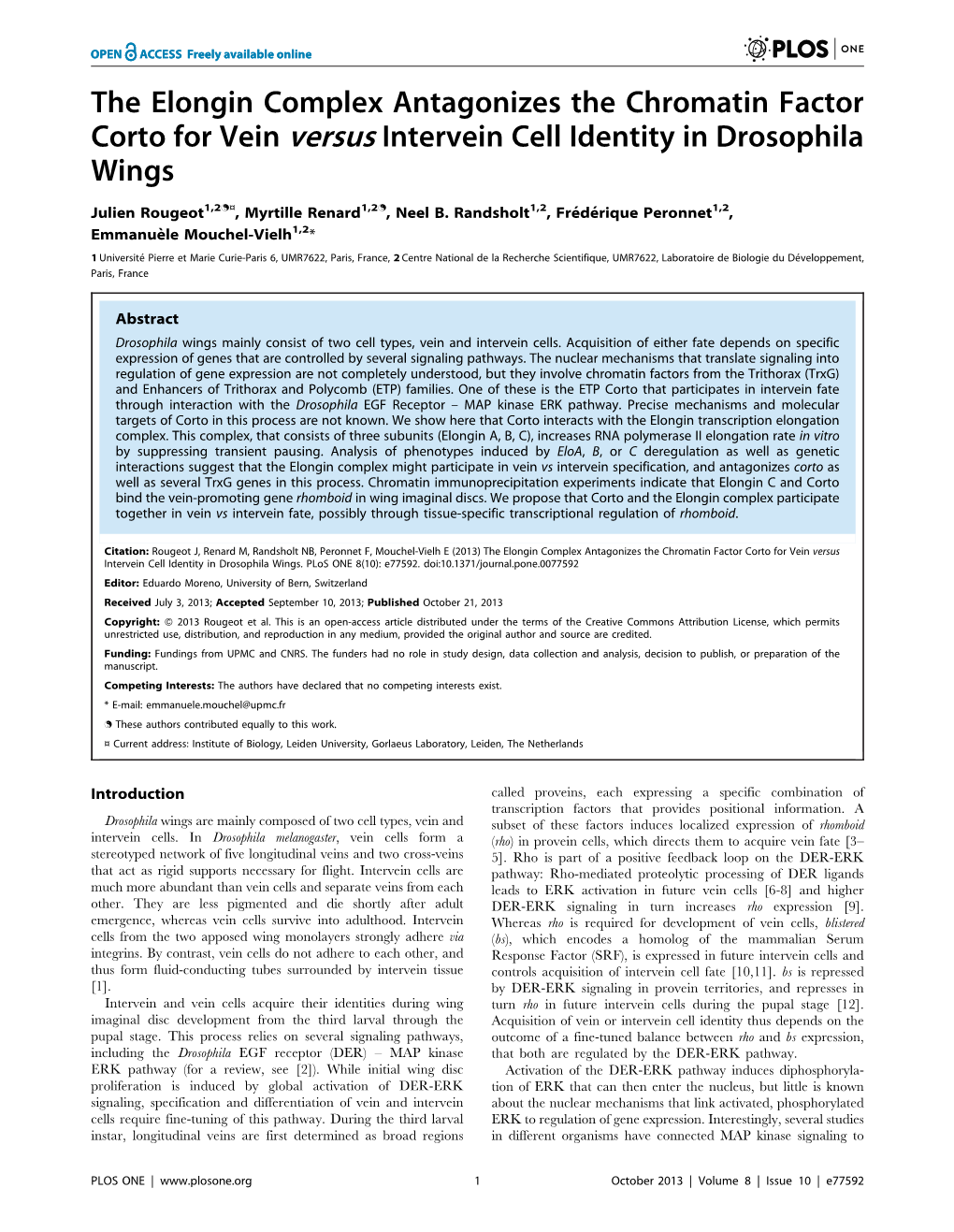 The Elongin Complex Antagonizes the Chromatin Factor Corto for Vein Versus Intervein Cell Identity in Drosophila Wings