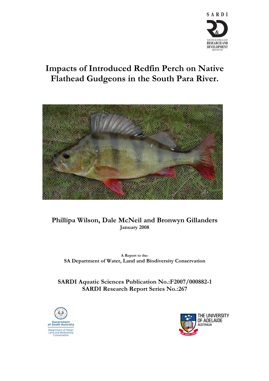 Impacts of Introduced Redfin Perch on Native Flathead Gudgeons in the South Para River
