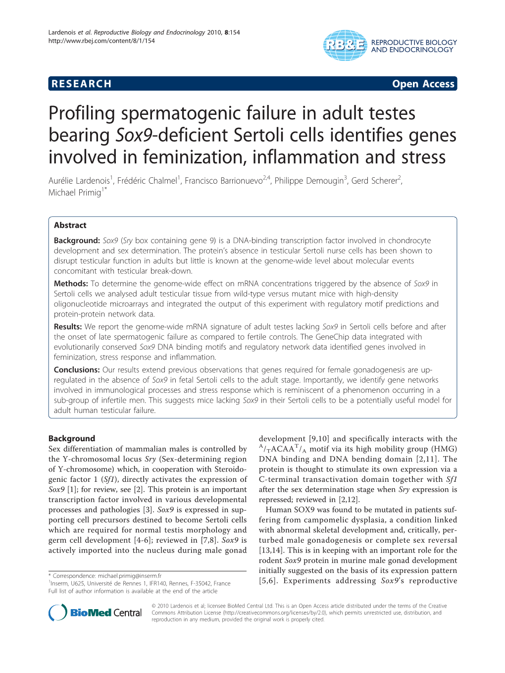 Profiling Spermatogenic Failure in Adult Testes Bearing Sox9-Deficient