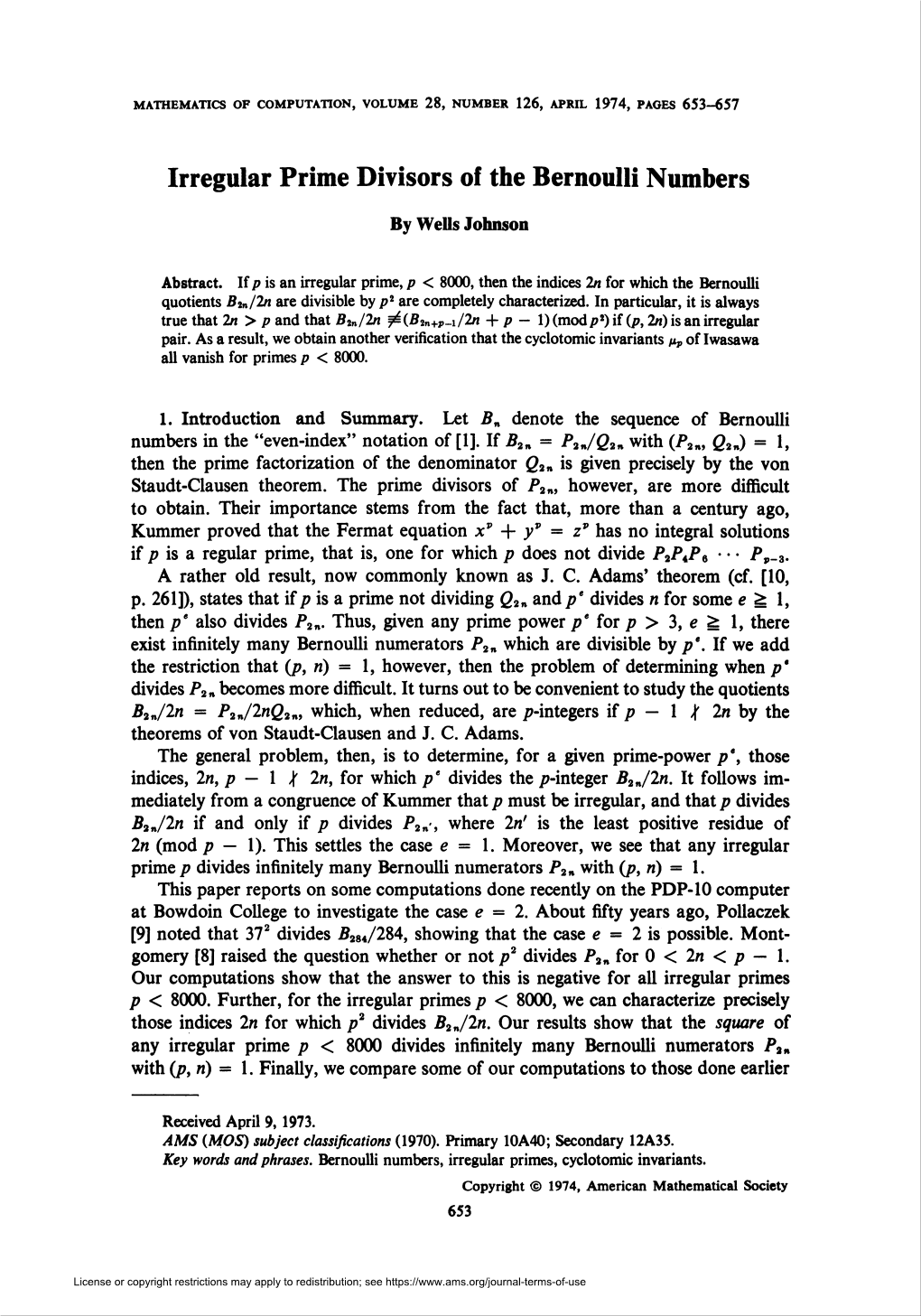 Irregular Prime Divisors of the Bernoulli Numbers