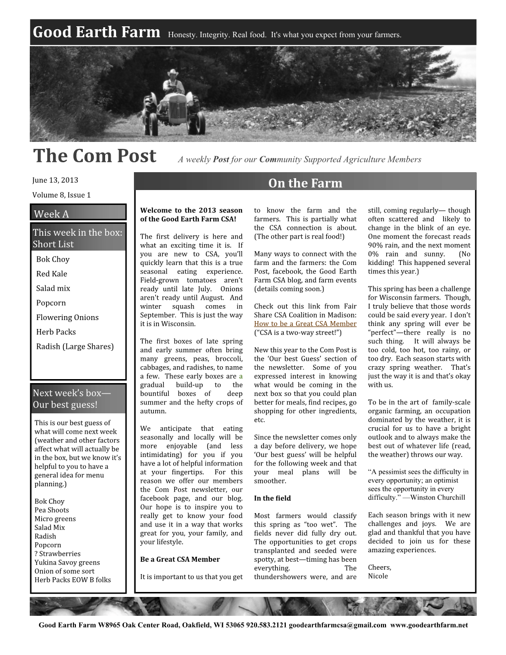 On the Farm Volume 8, Issue 1