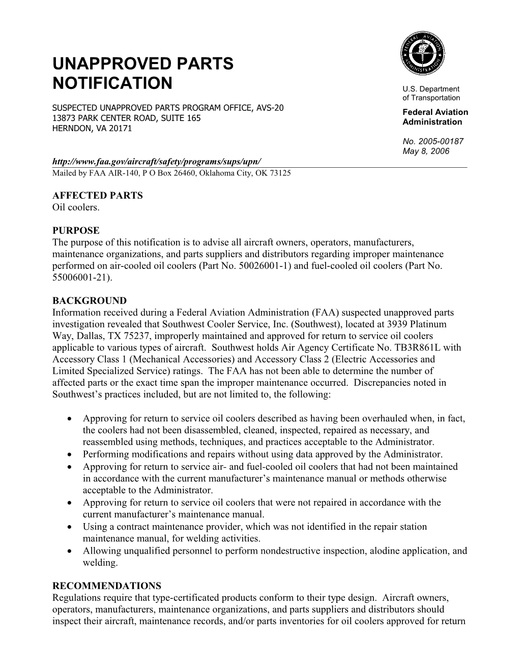 Special Airworthiness Information Bulletin