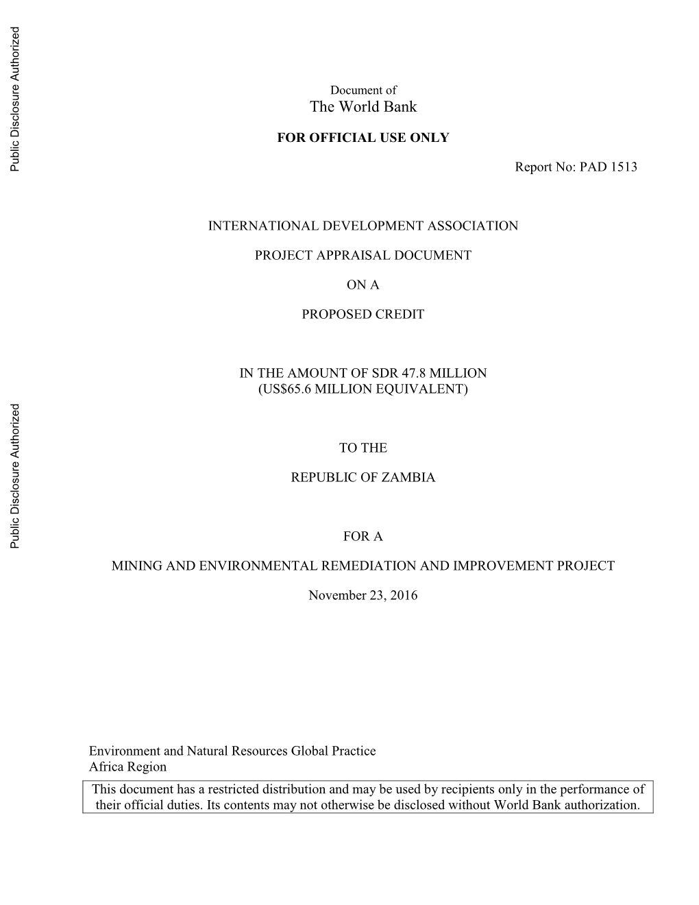 Project Appraisal Document