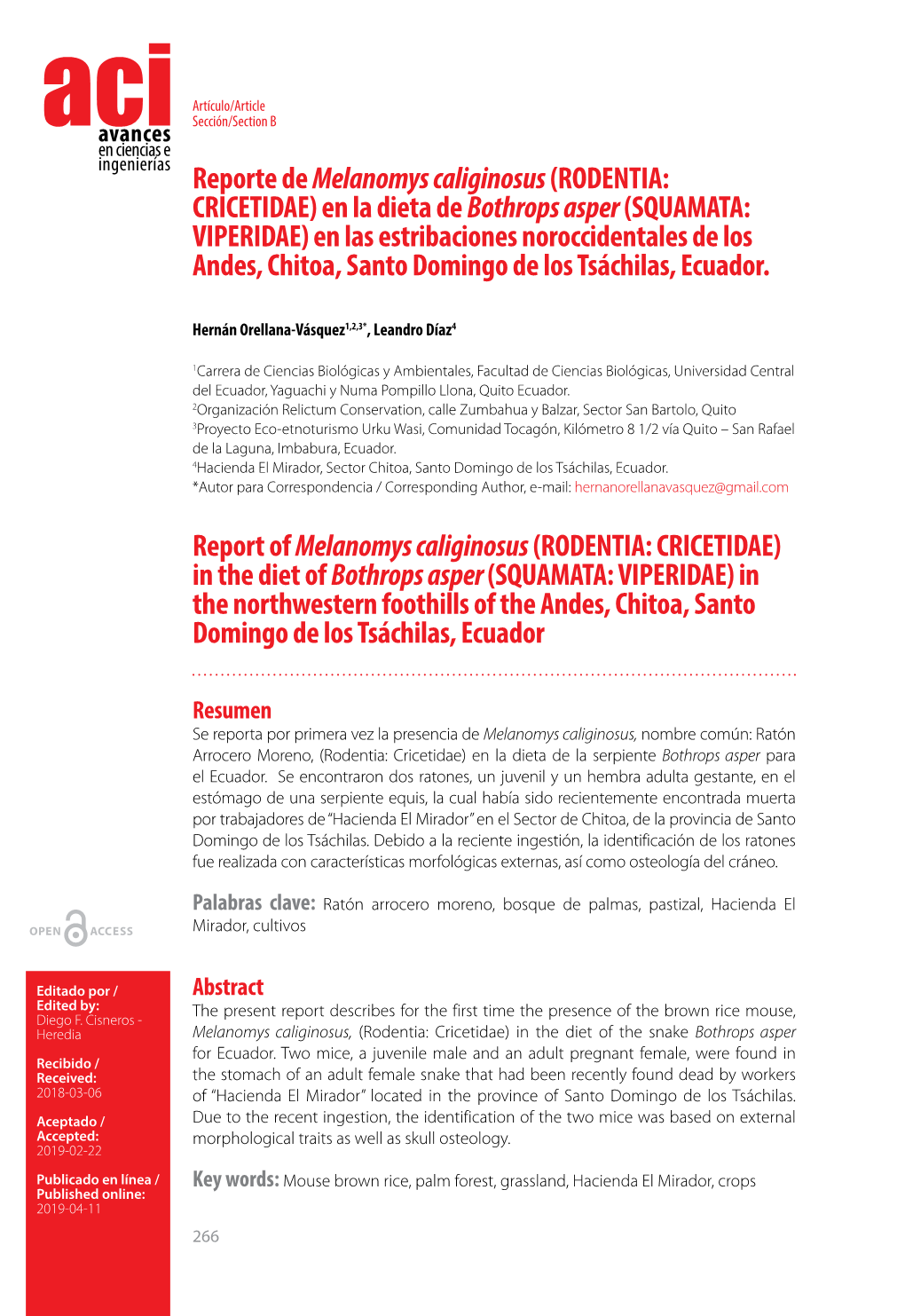 Reporte De Melanomys Caliginosus