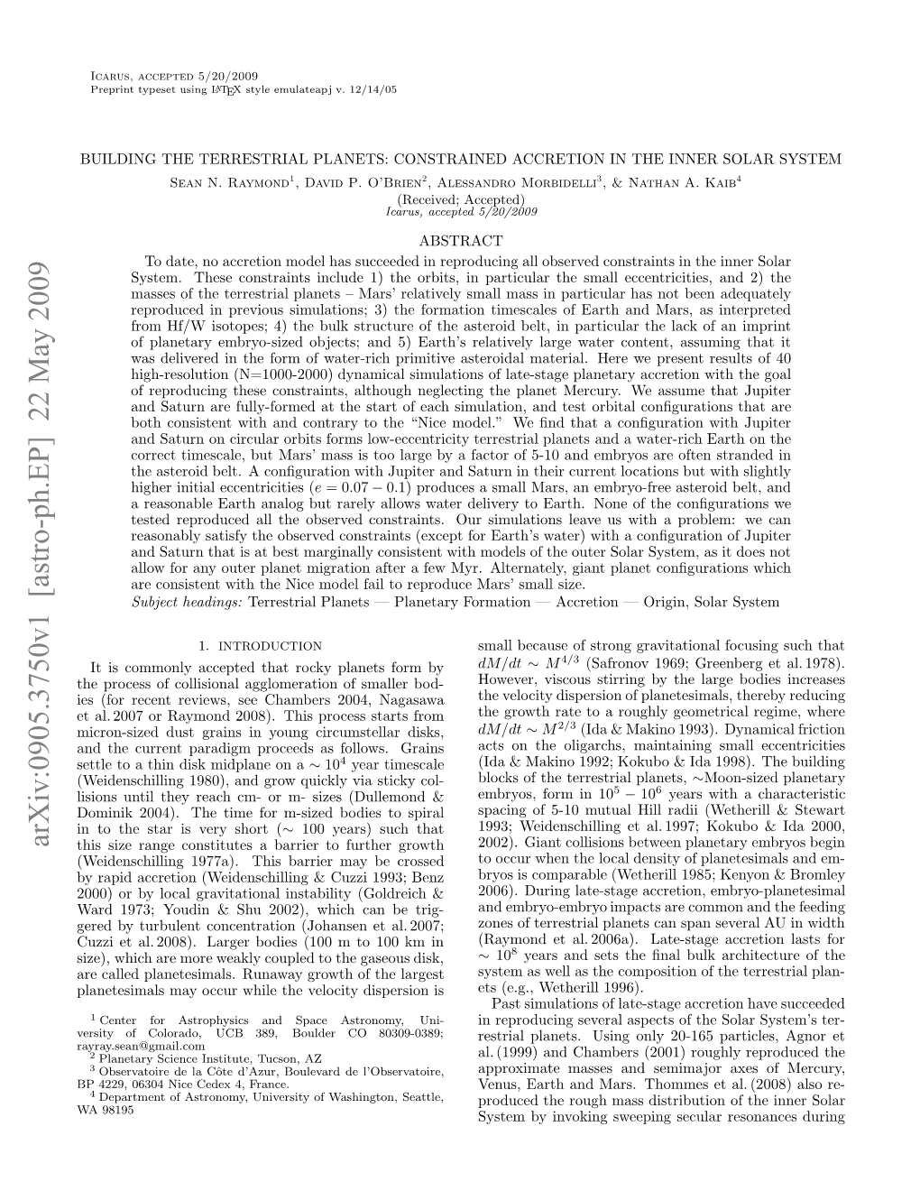 Arxiv:0905.3750V1 [Astro-Ph.EP] 22 May 2009 A98195 WA P42,034Nc Ee ,France