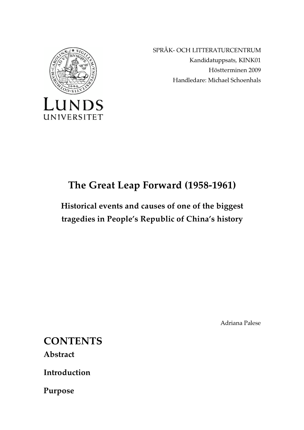 The Great Leap Forward (1958-1961) CONTENTS