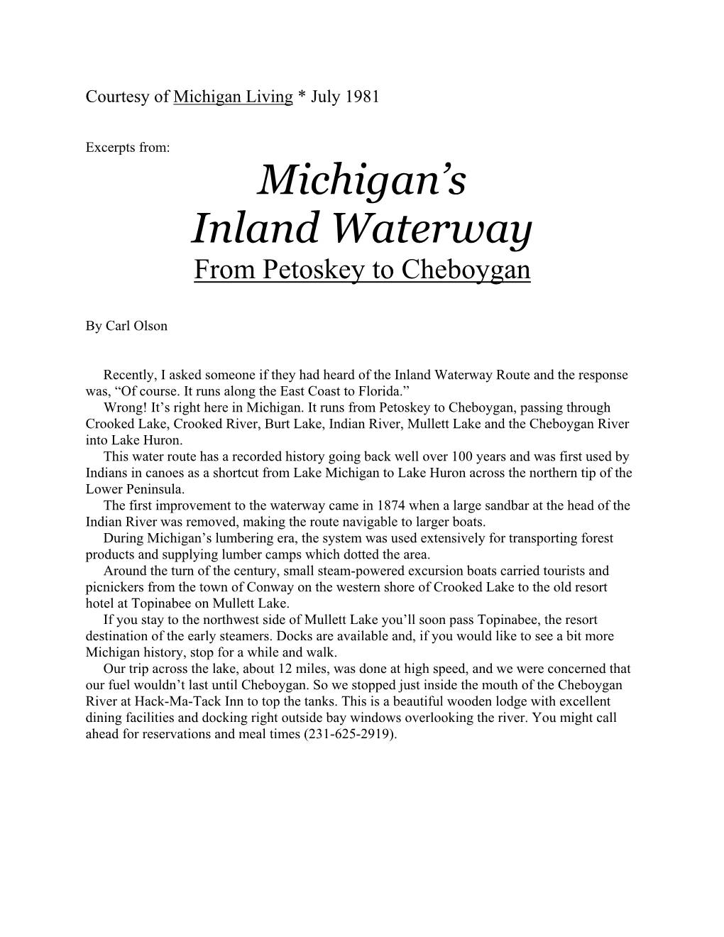 Michigan's Inland Waterway