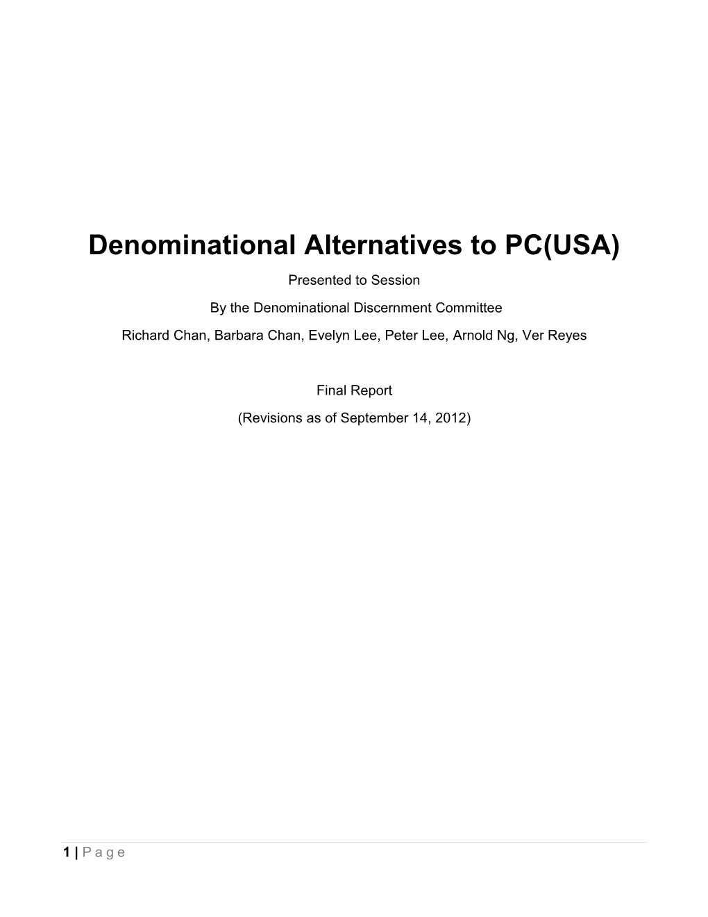 Denominational Alternatives to PC(USA)