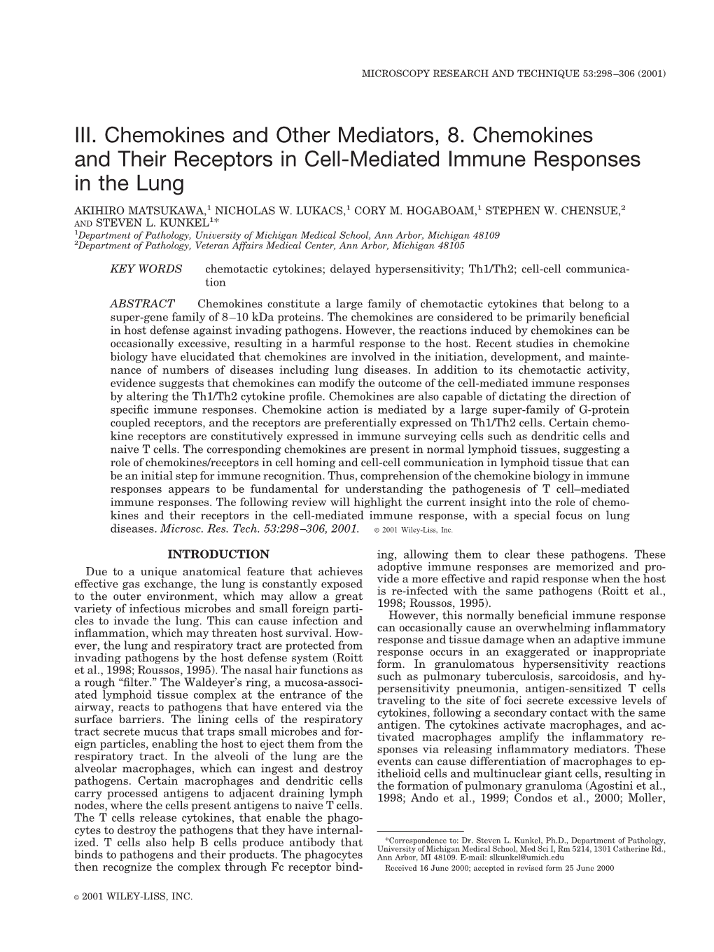 III. Chemokines and Other Mediators, 8. Chemokines and Their Receptors in Cell-Mediated Immune Responses in the Lung