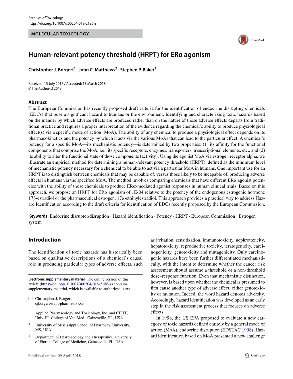 Human-Relevant Potency Threshold (HRPT) for Erα Agonism