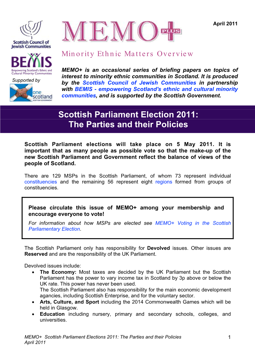 MEMO+ Scottish Parliament Elections