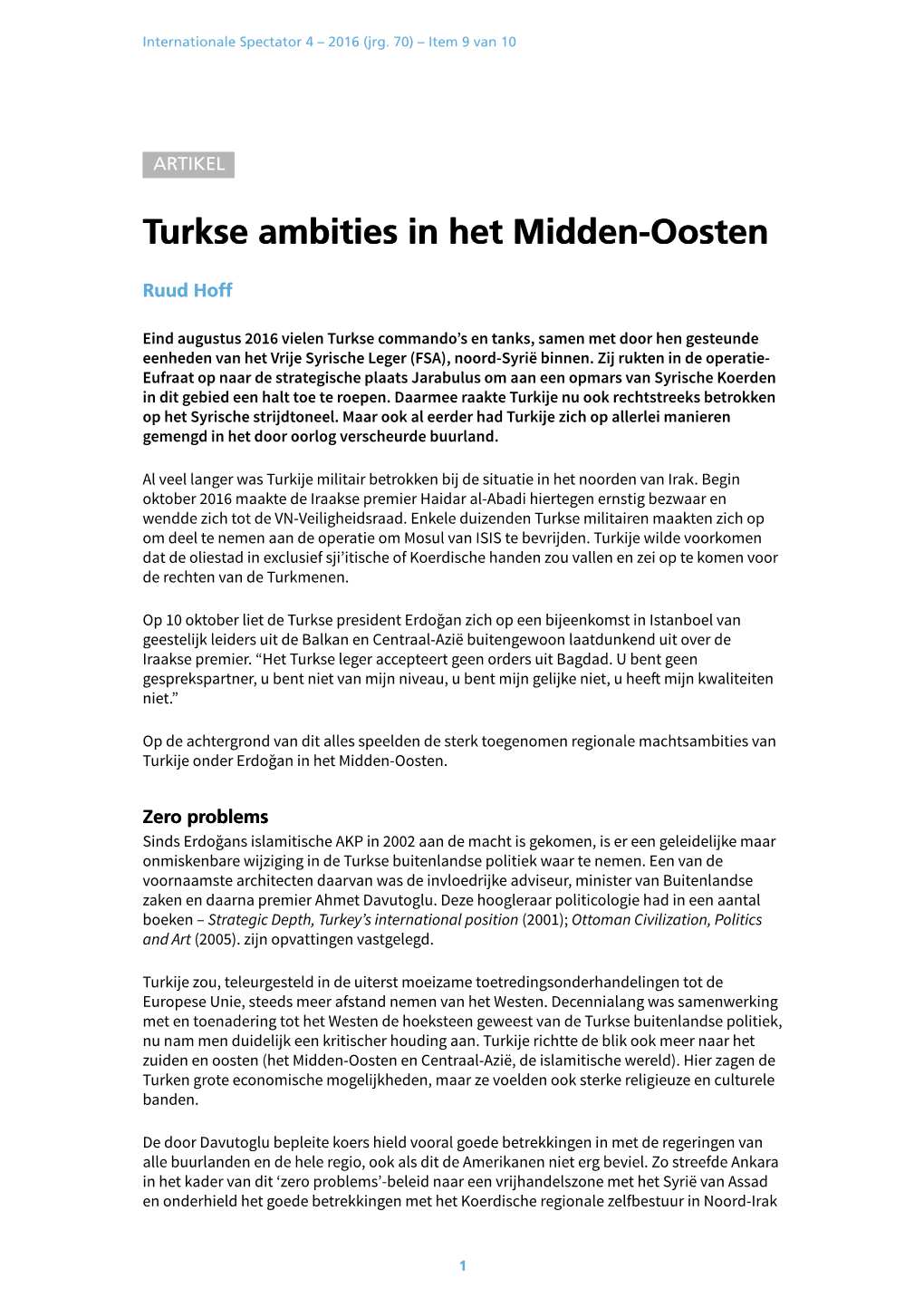 Turkse Ambities in Het Midden-Oosten | Internationale Spectator 4 – 2016