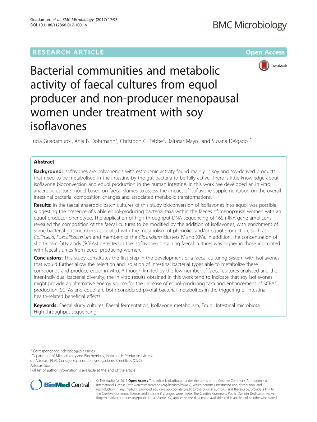 Bacterial Communities and Metabolic Activity of Faecal Cultures from Equol