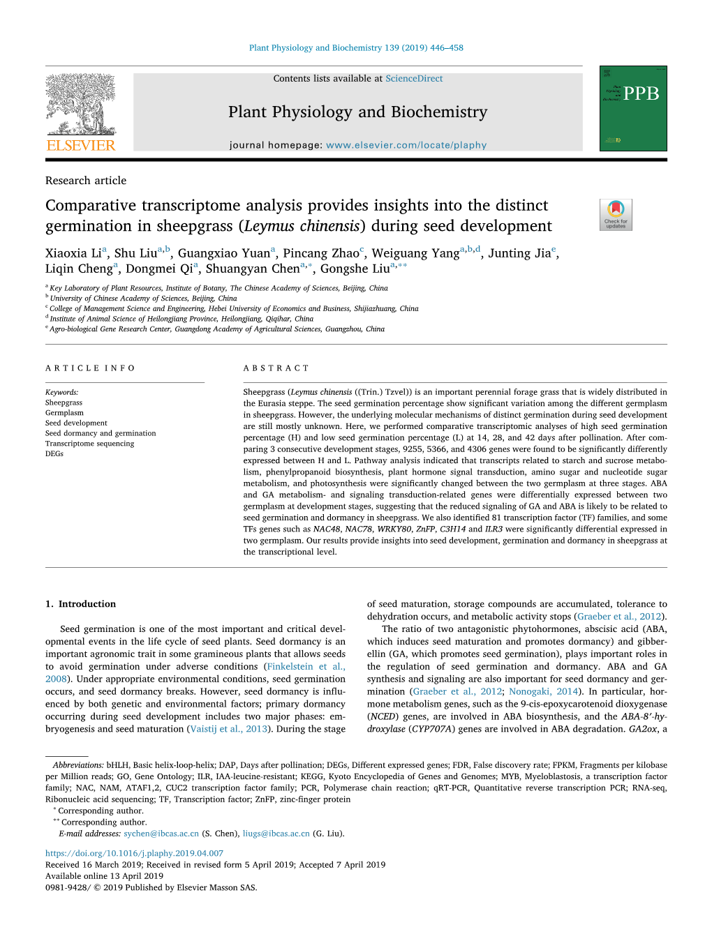 Comparative Transcriptome Analysis Provides Insights Into the Distinct Germination in Sheepgrass (Leymus Chinensis) During Seed Development T