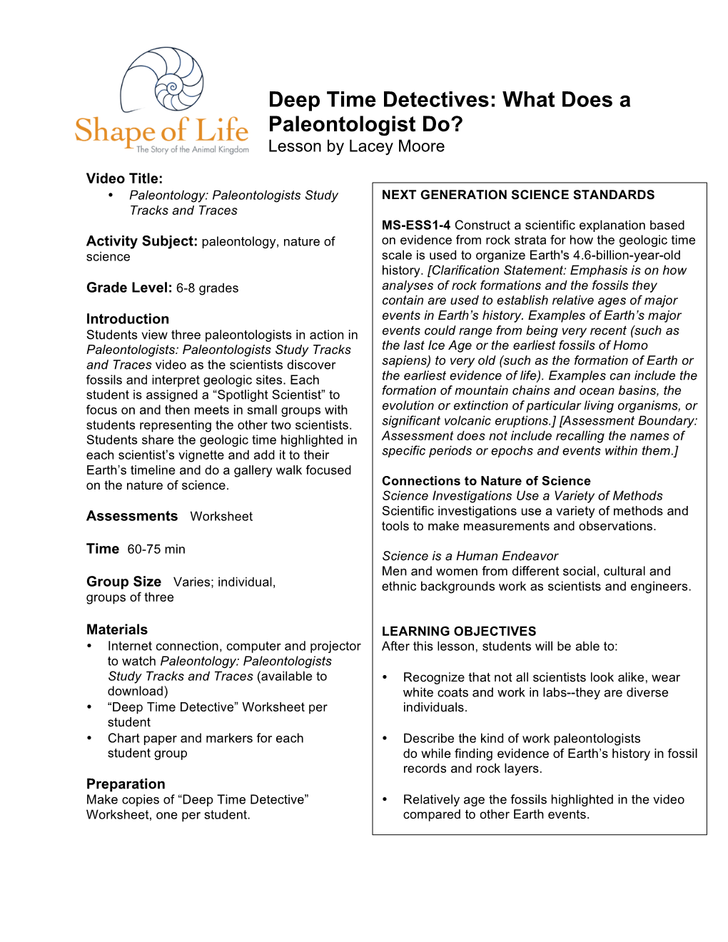 Deep Time Detectives: What Does a Paleontologist Do? Lesson by Lacey Moore