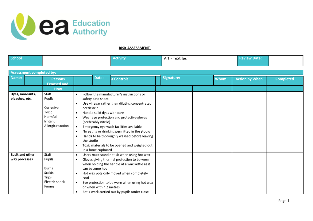 Preliminary Risk Assessment