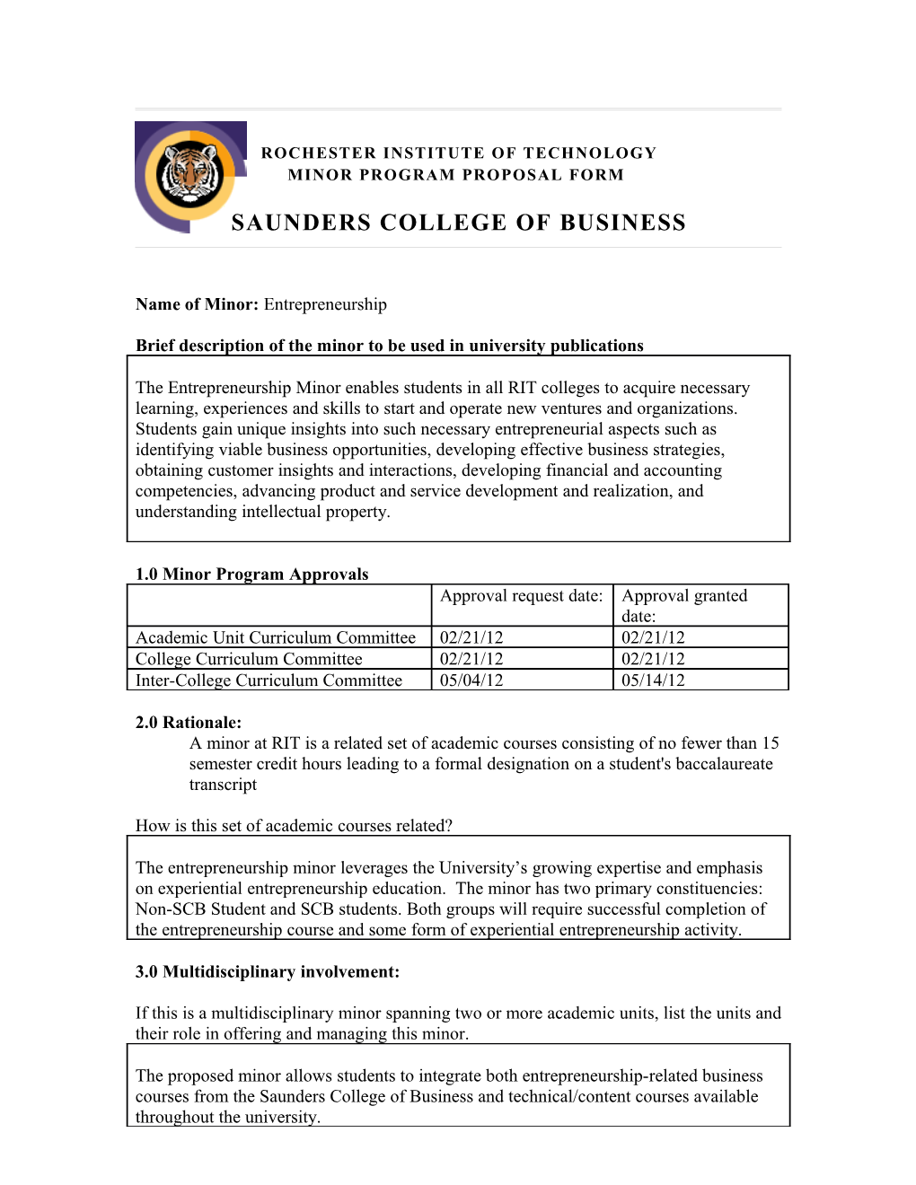 Minor Program Proposal Form