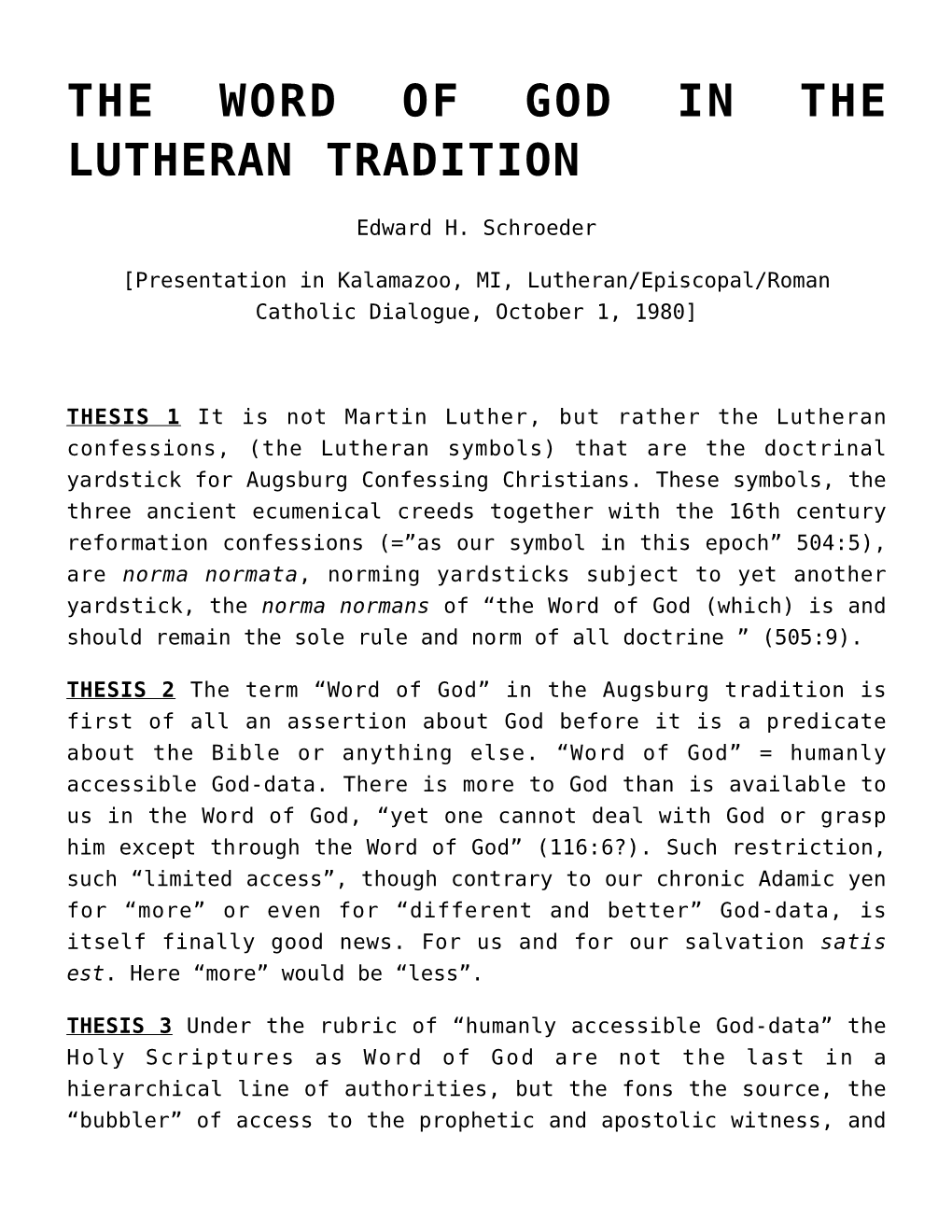 The Word of God in the Lutheran Tradition