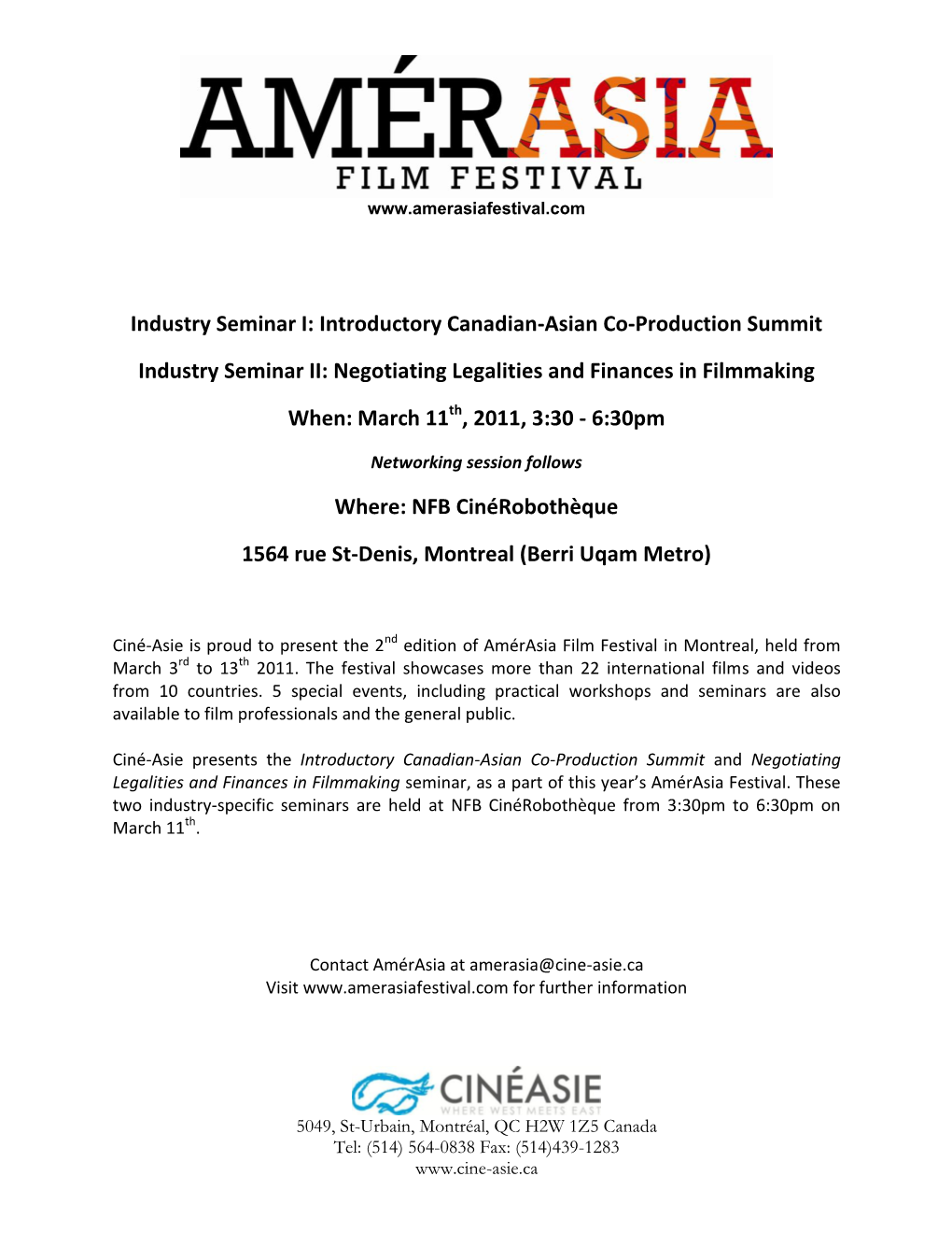 Industry Seminar I: Introductory Canadian-Asian Co-Production Summit