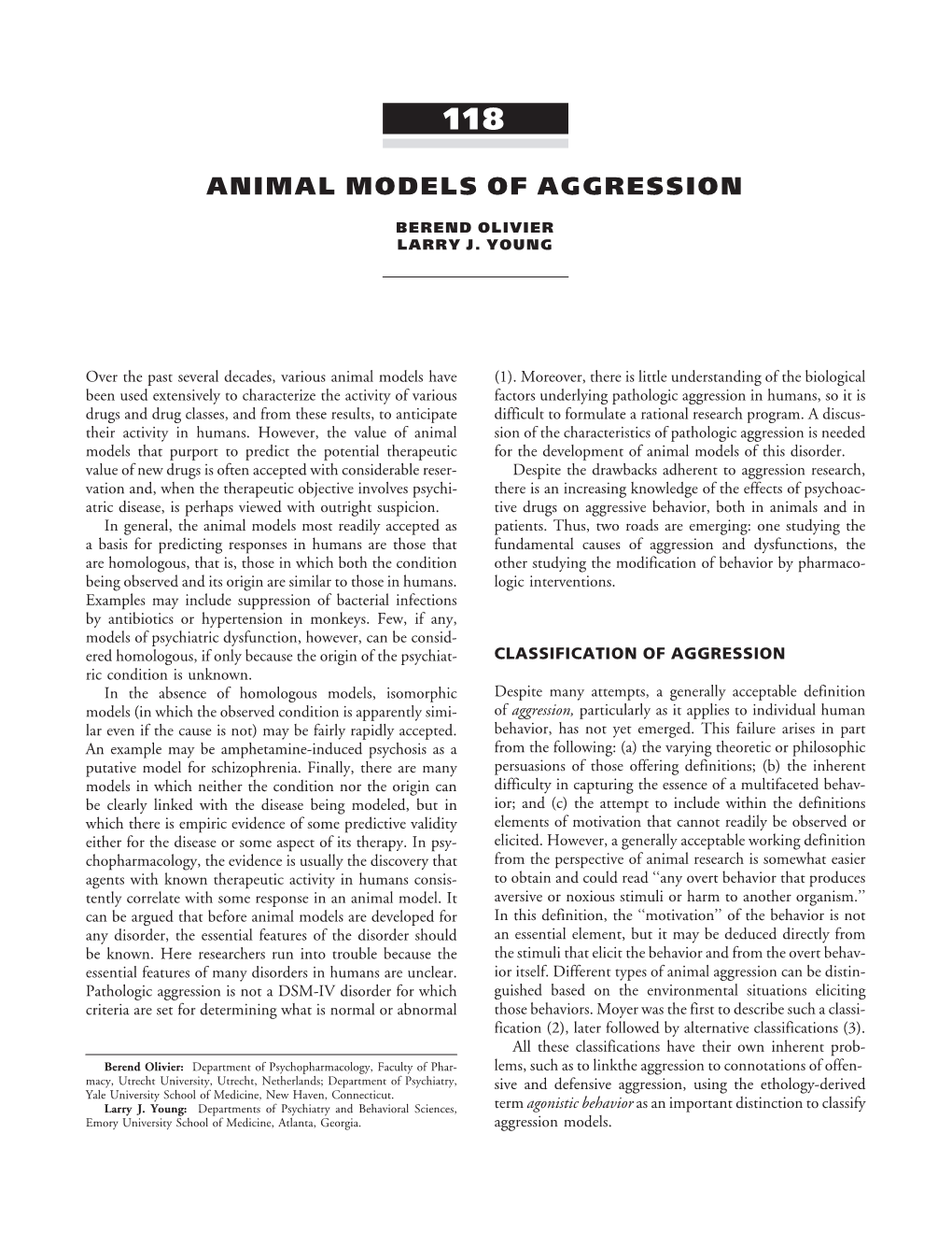 Animal Models of Aggression