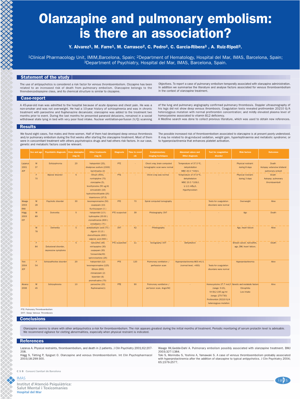 Olanzapine and Pulmonary Embolism: Is There an Association? Y