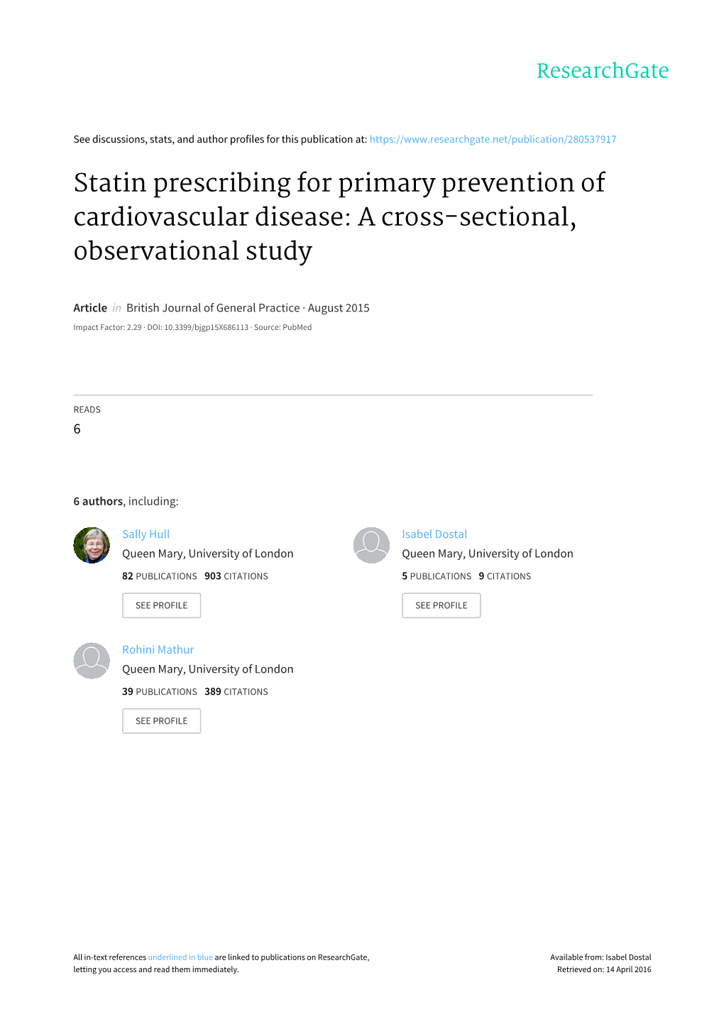 Statin Prescribing for Primary Prevention of Cardiovascular Disease: a Cross-Sectional, Observational Study