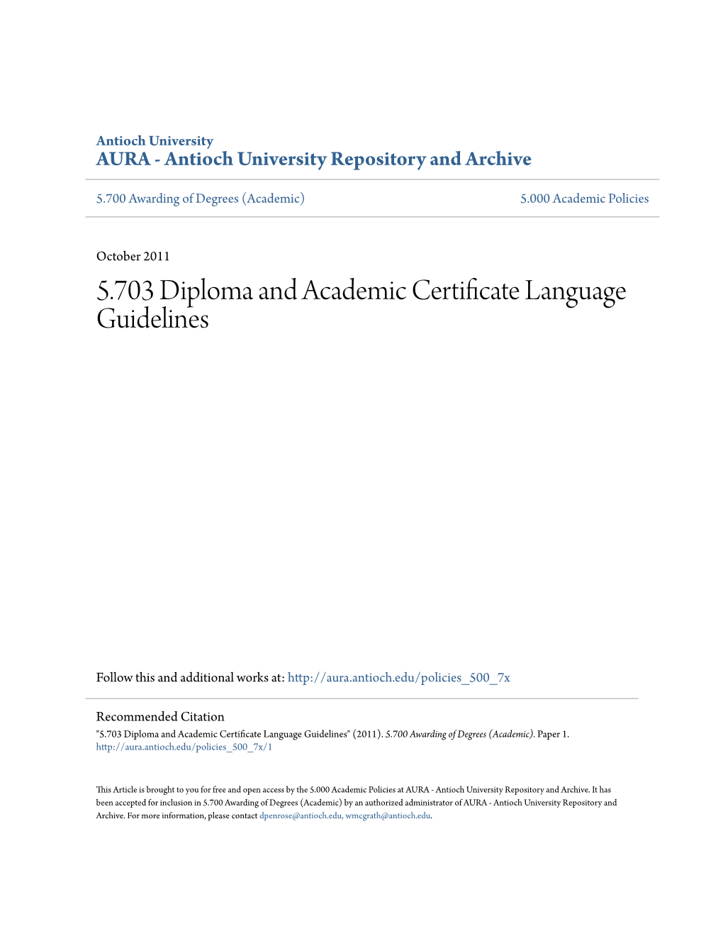 5.703 Diploma and Academic Certificate Language Guidelines