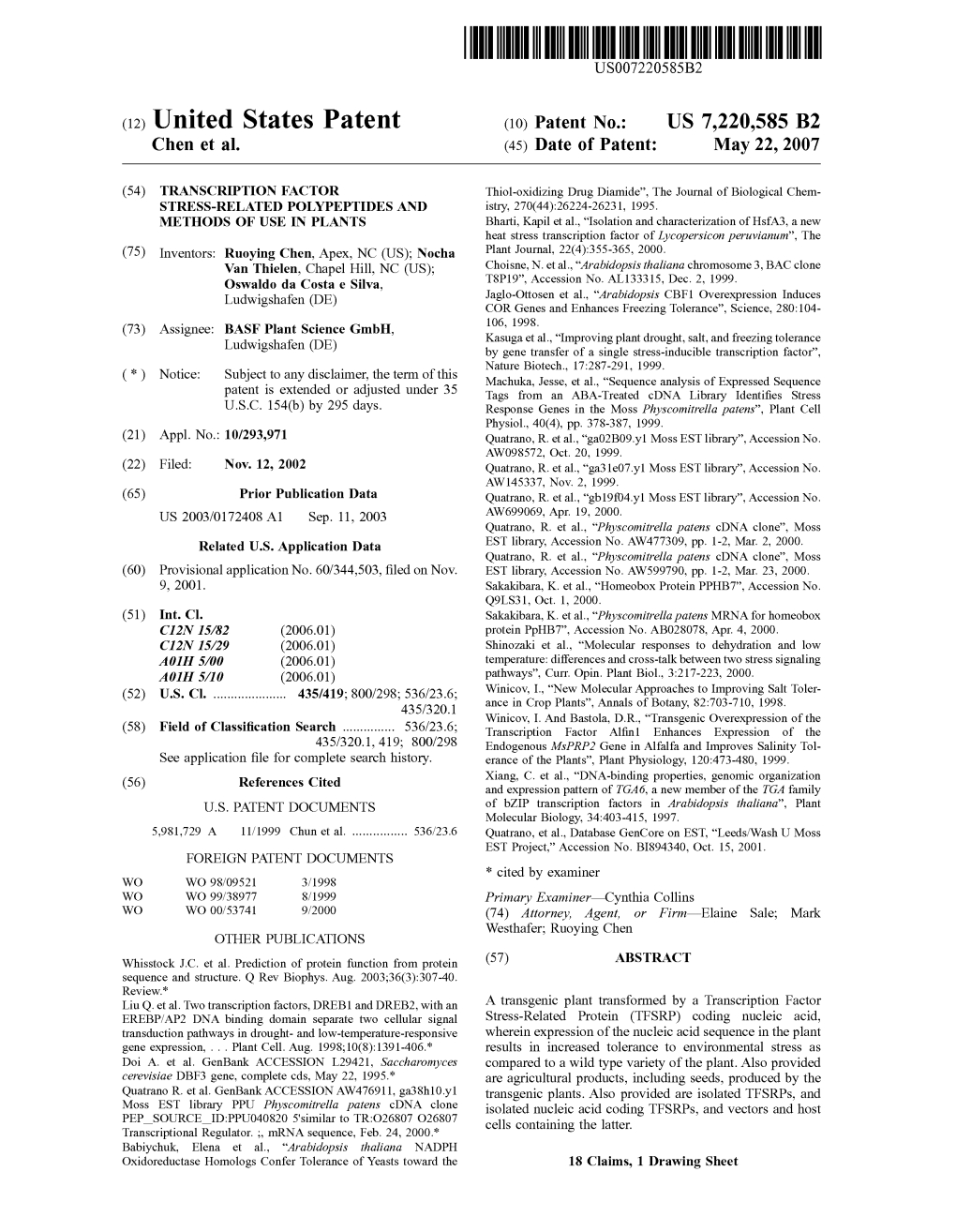 (12) United States Patent (10) Patent No.: US 7,220,585 B2 Chen Et Al