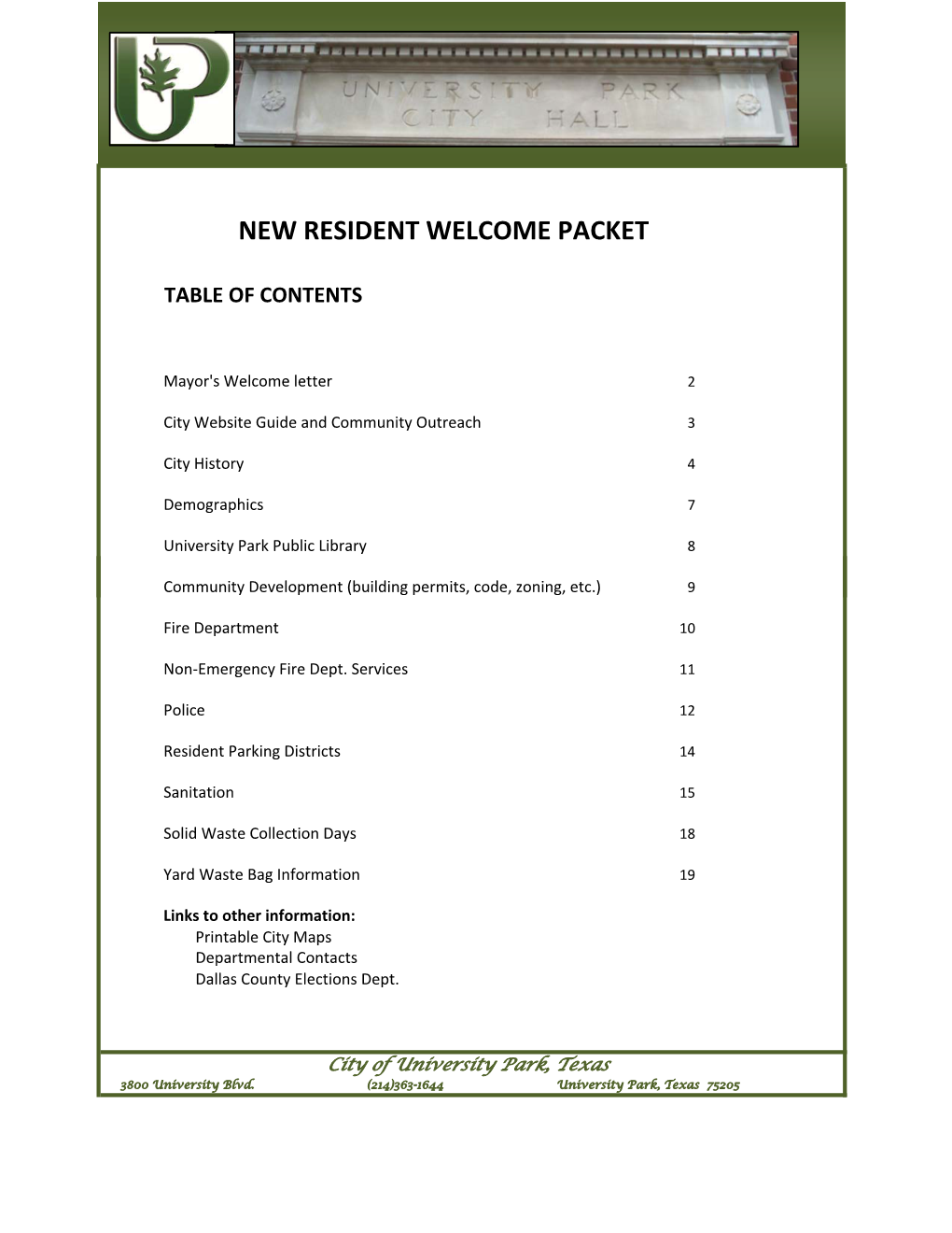 New Resident Welcome Packet