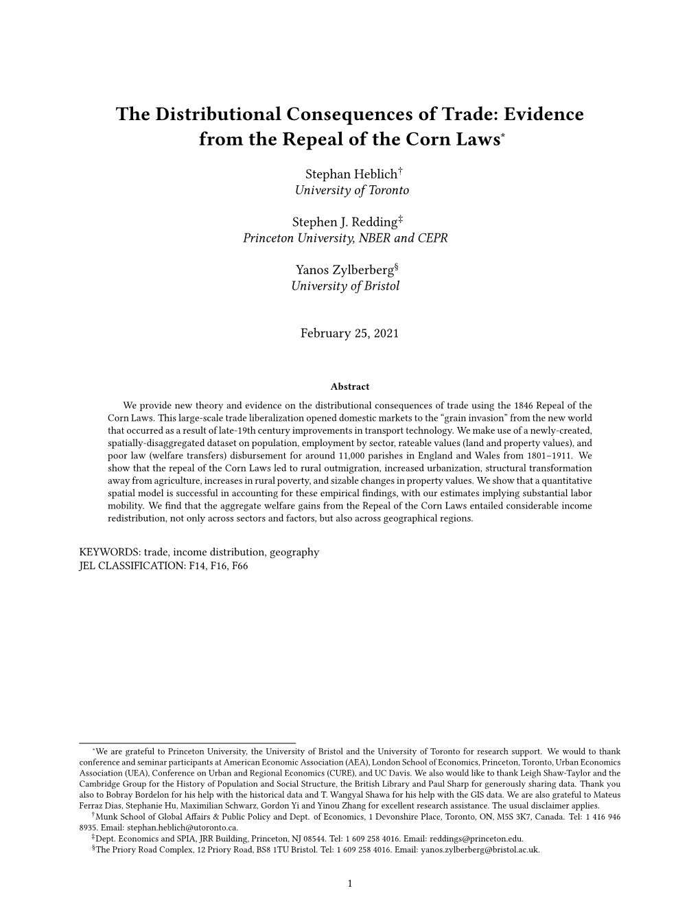 Evidence from the Repeal of the Corn Laws∗