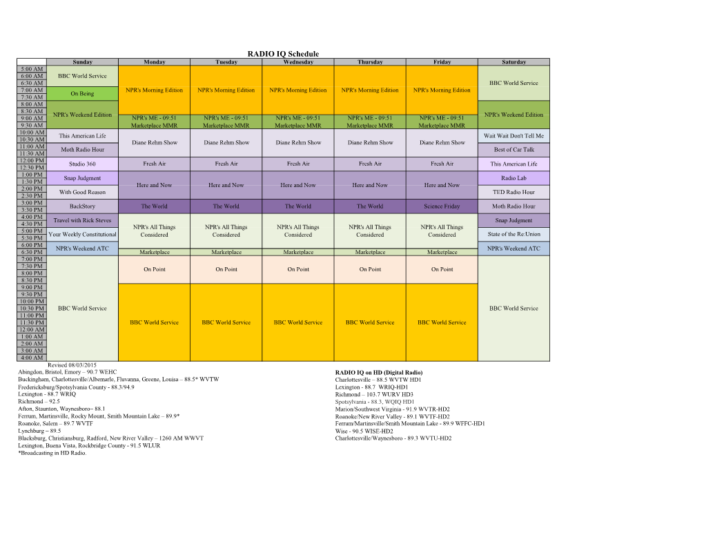 RADIO IQ Schedule