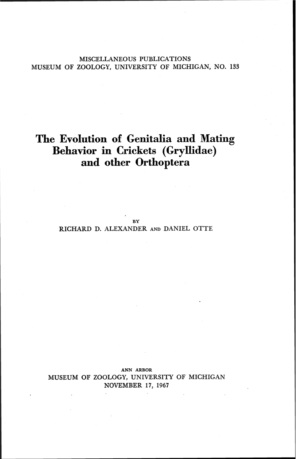 The Evolution of Genitalia and Mating Behavior in Crickets (Gryllidae) and Other Orthoptera