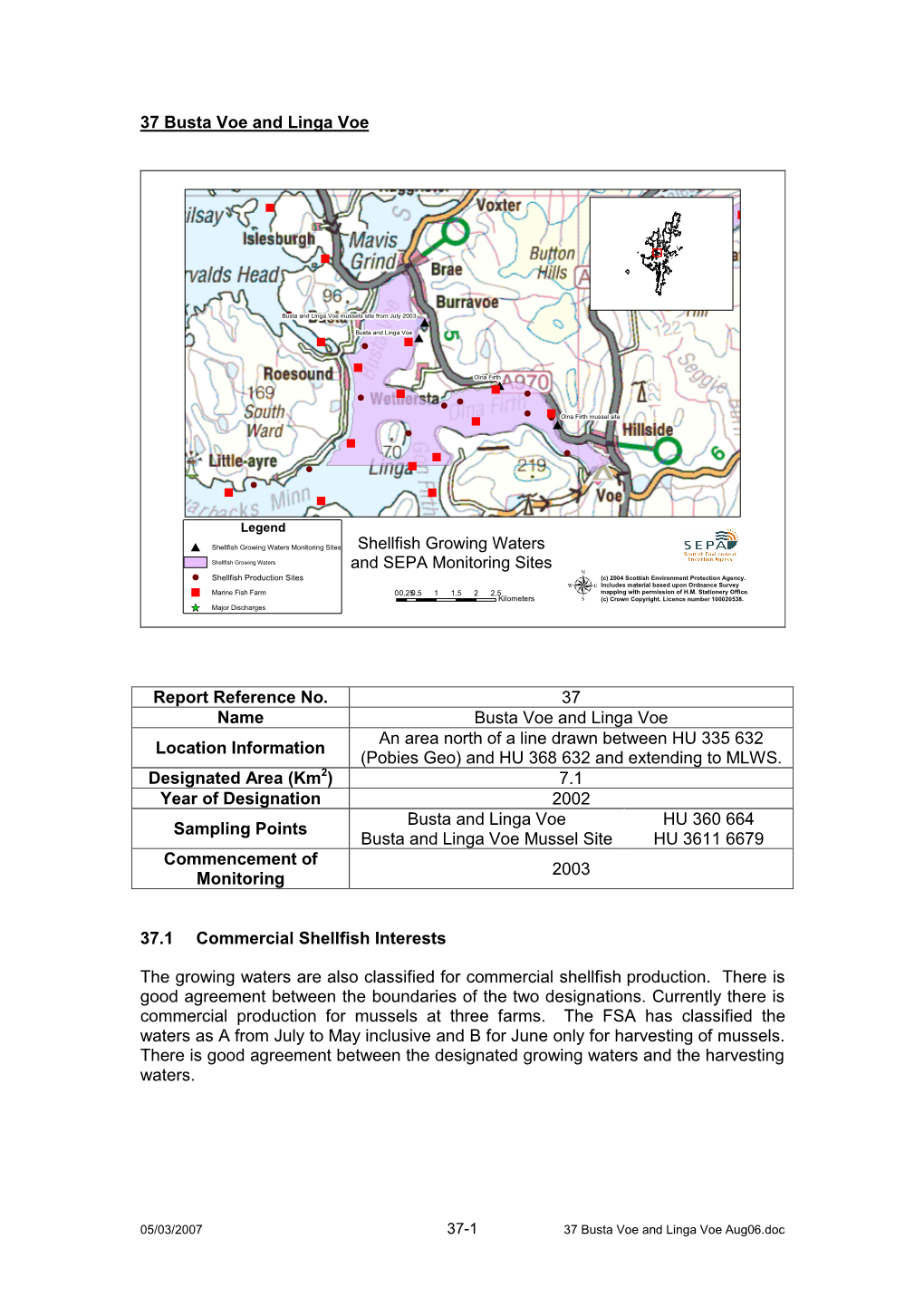 37 Busta Voe and Linga Voe Shellfish Growing Waters and SEPA