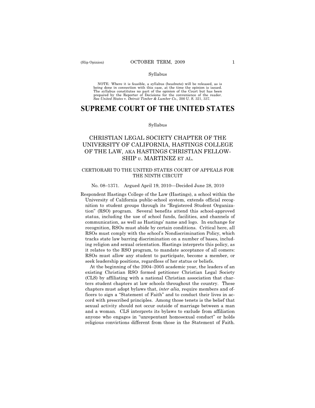 CHRISTIAN LEGAL SOCIETY CHAPTER of the UNIVERSITY of CALIFORNIA, HASTINGS COLLEGE of the LAW, AKA HASTINGS CHRISTIAN FELLOW- SHIP V