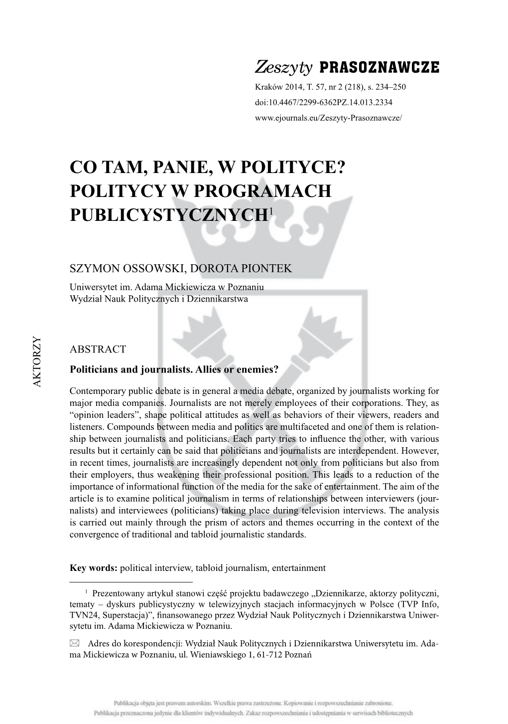 Co Tam, Panie, W Polityce? Politycy W Programach… 235