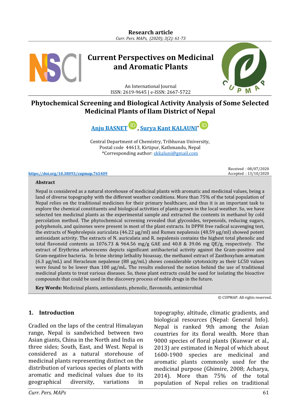 Current Perspectives on Medicinal and Aromatic Plants