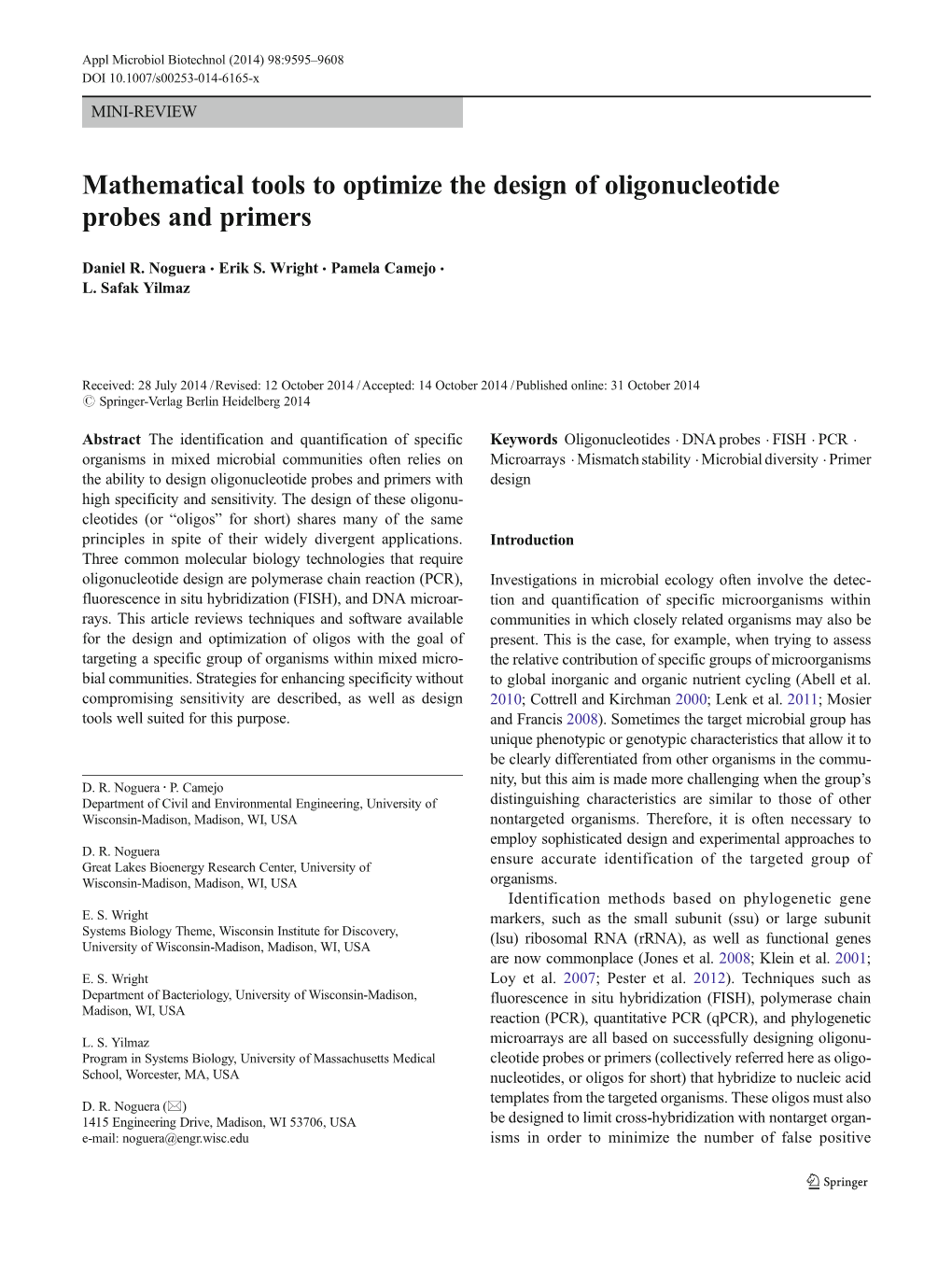 Mathematical Tools to Optimize the Design of Oligonucleotide Probes and Primers