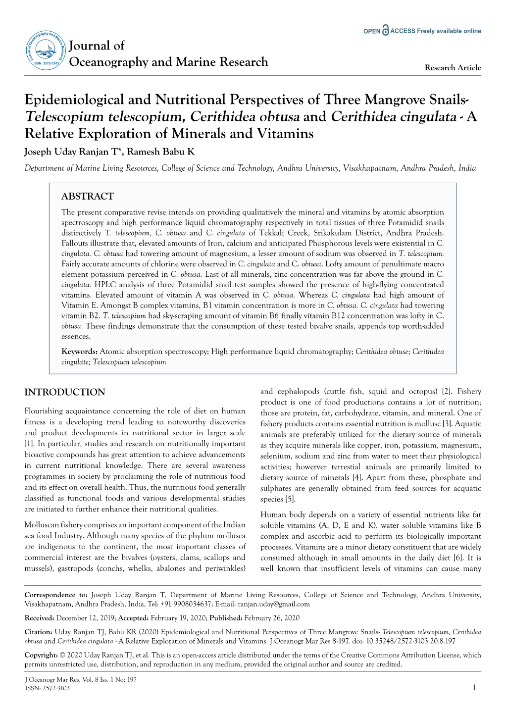 Epidemiological and Nutritional Perspectives of Three Mangrove