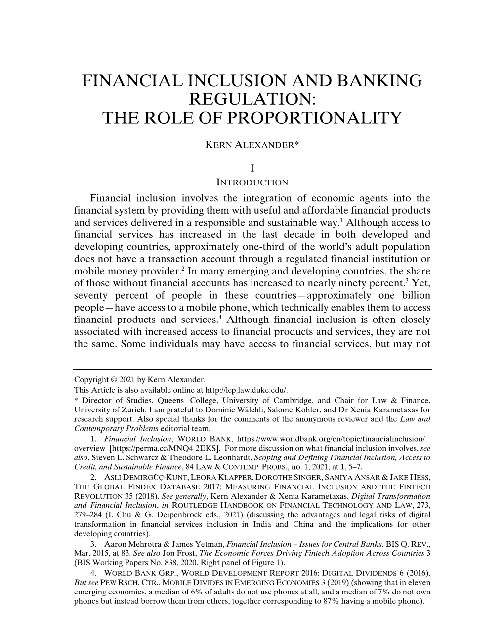 Financial Inclusion and Banking Regulation: the Role of Proportionality