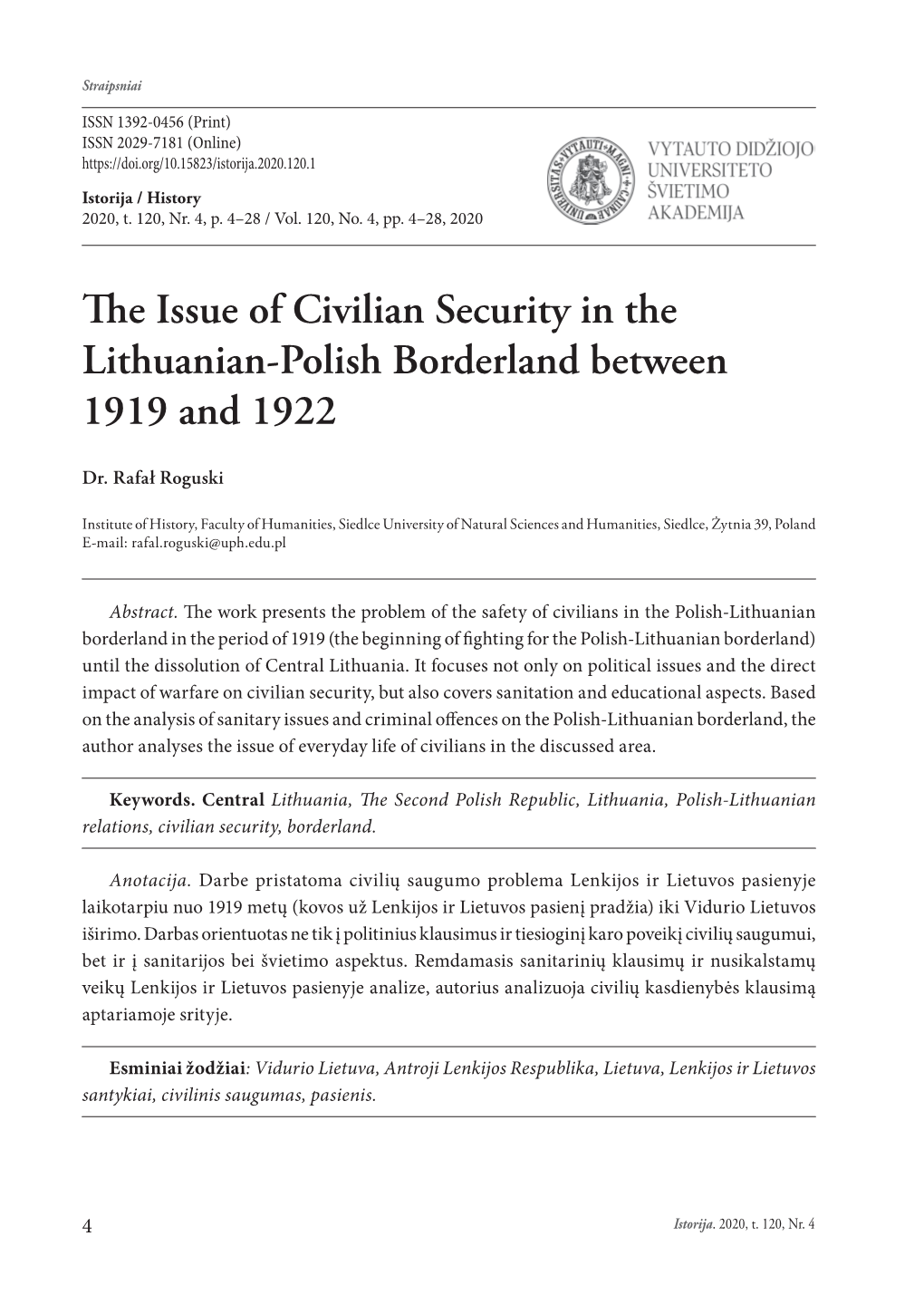 The Issue of Civilian Security in the Lithuanian-Polish Borderland Between 1919 and 1922