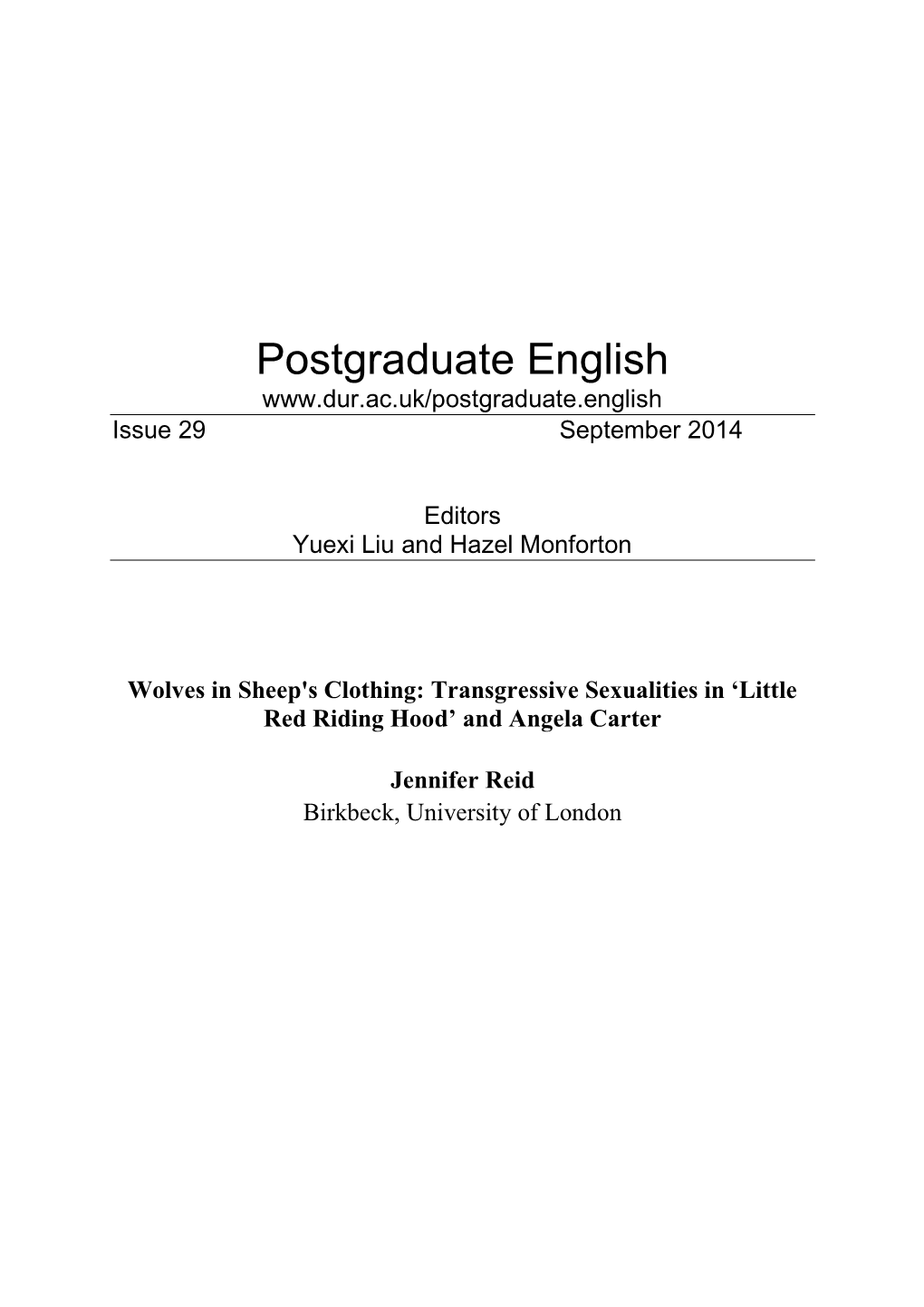 Postgraduate English Issue 29 September 2014