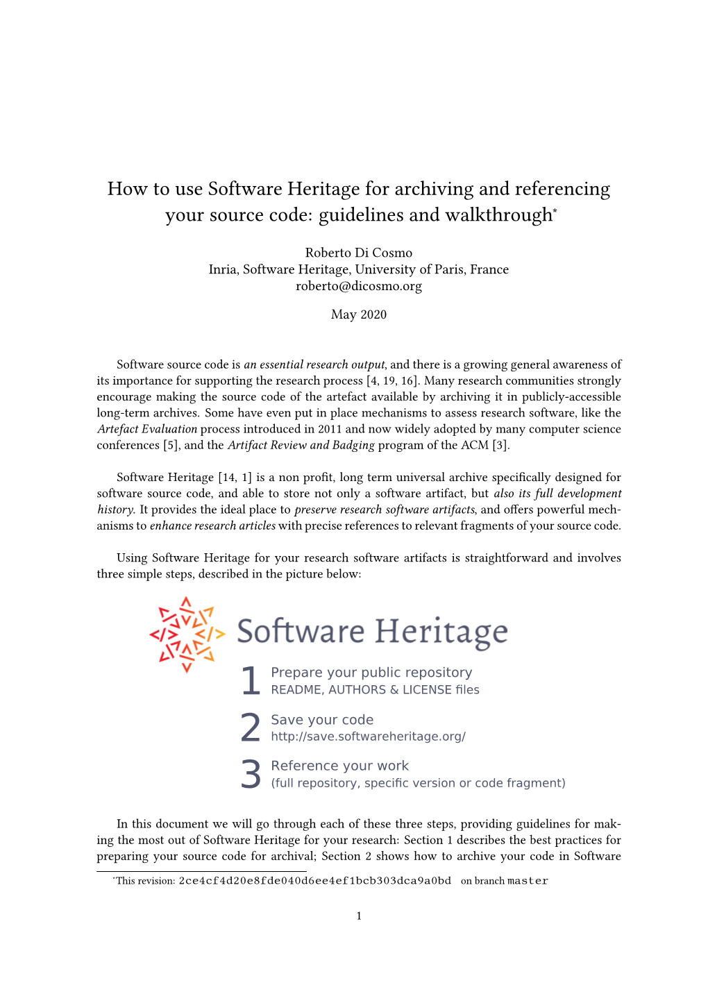 How to Use Software Heritage for Archiving and Referencing Your Source Code: Guidelines and Walkthrough∗
